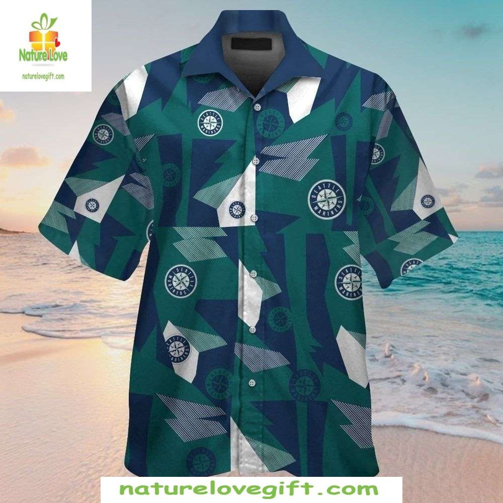 Seattle Mariners Hawaiian Shirt Green Geometric Compass Baseball Apparel