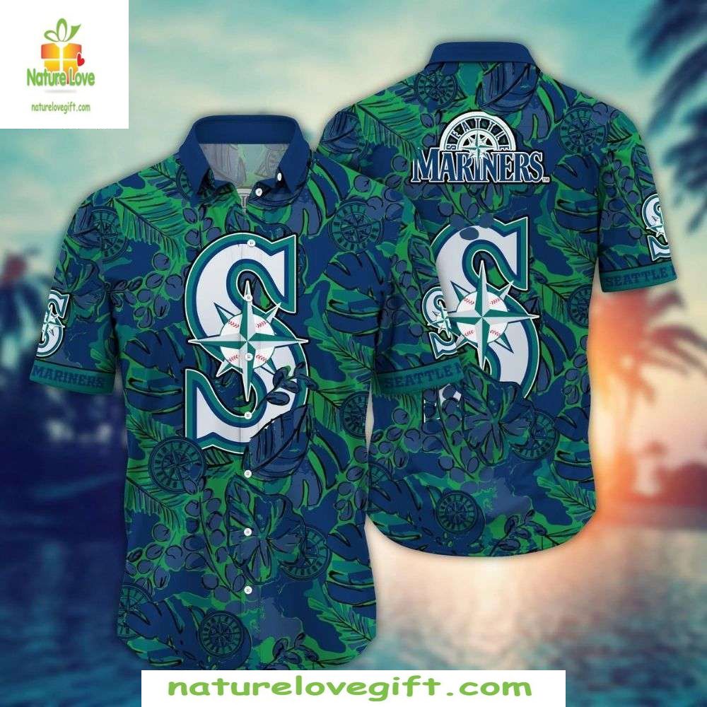 Seattle Mariners Hawaiian Shirt MLB Baseball Apparel Stylish Leaf Design