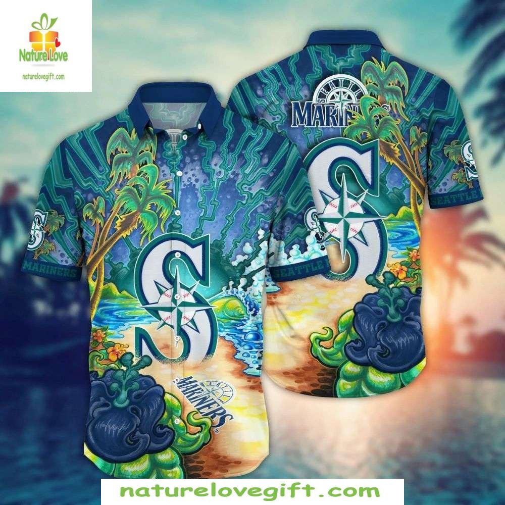 Seattle Mariners Hawaiian Shirt MLB Baseball Nautical Wave Aloha Apparel