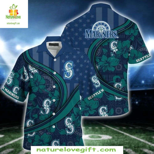 Seattle Mariners Hawaiian Shirt Starry Night Hibiscus Floral MLB Apparel
