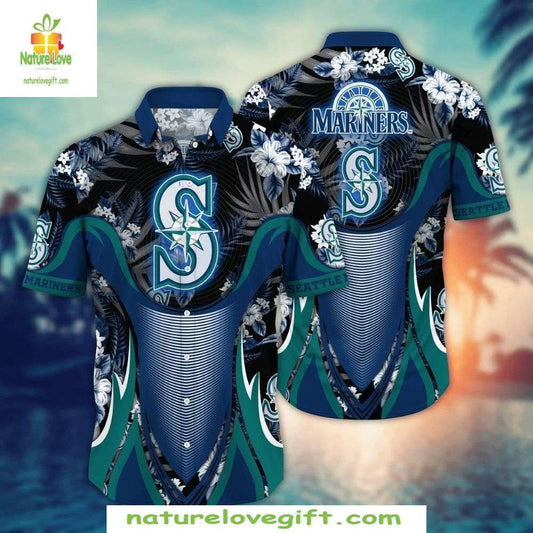 Seattle Mariners Hawaiian Shirt Floral Wave Stylish Baseball Apparel