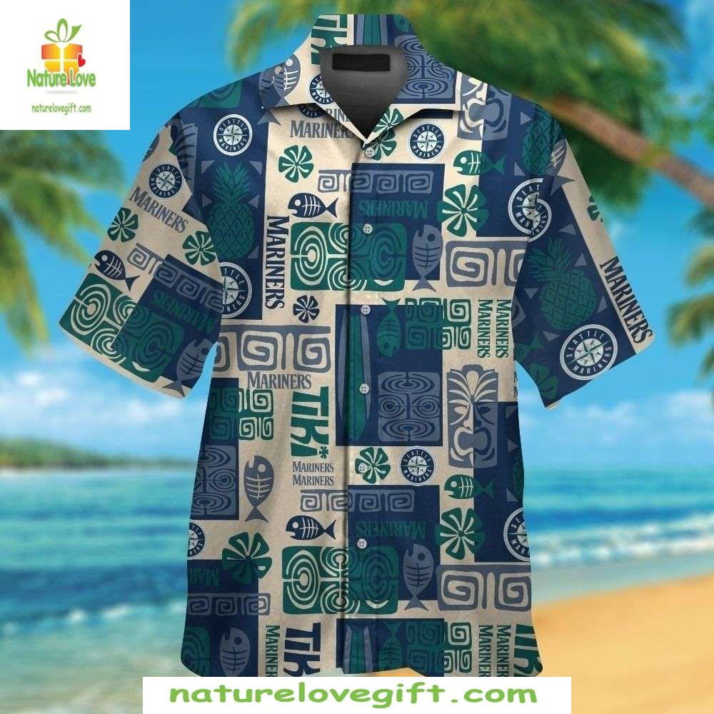 Seattle Mariners Hawaiian Shirt Tiki Pattern MLB Baseball Apparel