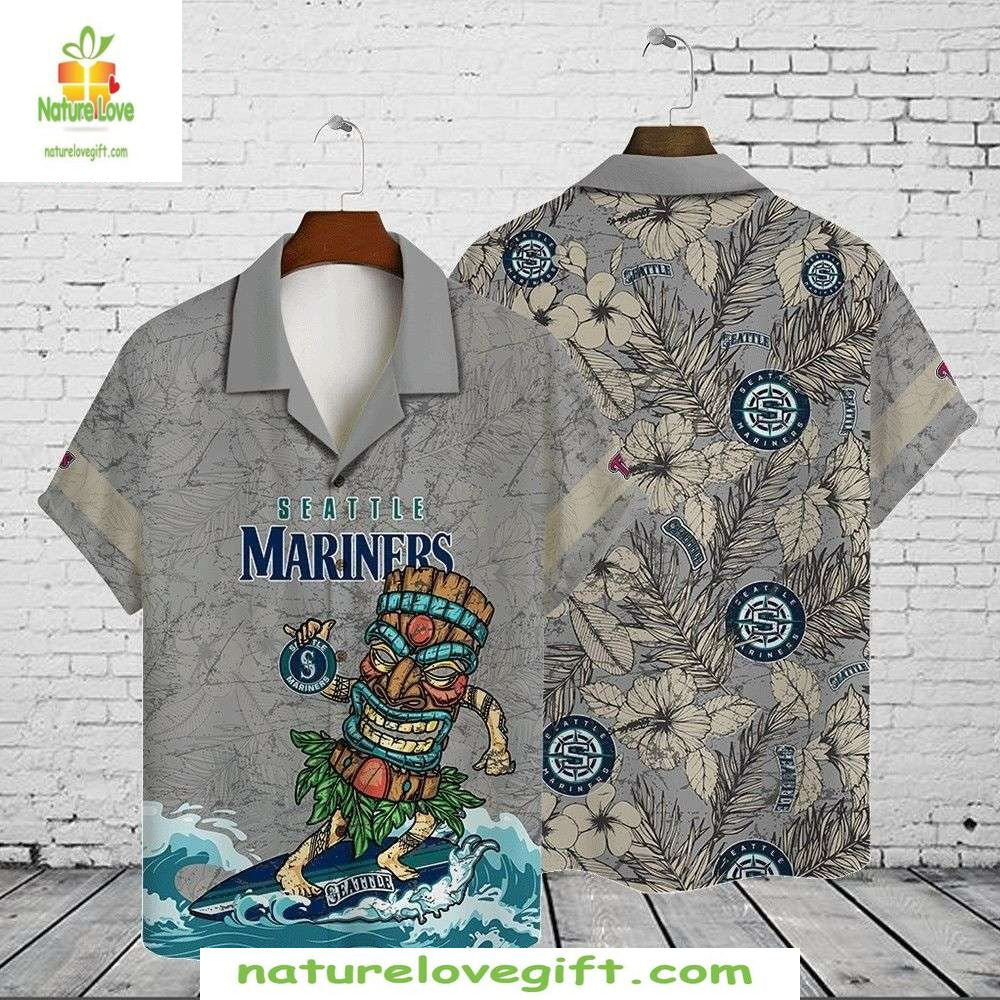Seattle Mariners Hawaiian Shirt Tiki Surf Gray Stylish Baseball Apparel