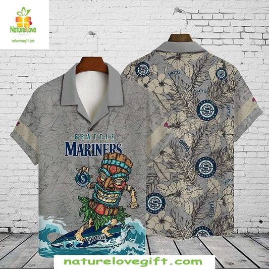 Seattle Mariners Hawaiian Shirt Tiki Surf Gray Stylish Baseball Apparel