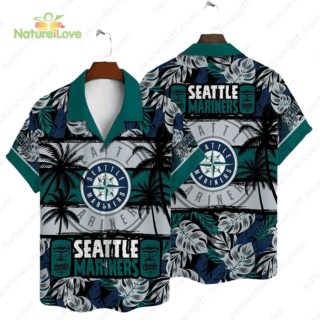 Seattle Mariners Tiki Tropical Leaves Trees MLB Hawaiian Shirt