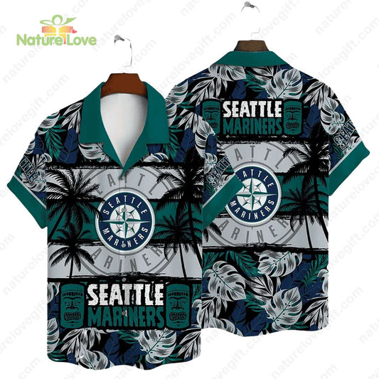Seattle Mariners Tiki Tropical Leaves Trees MLB Hawaiian Shirt