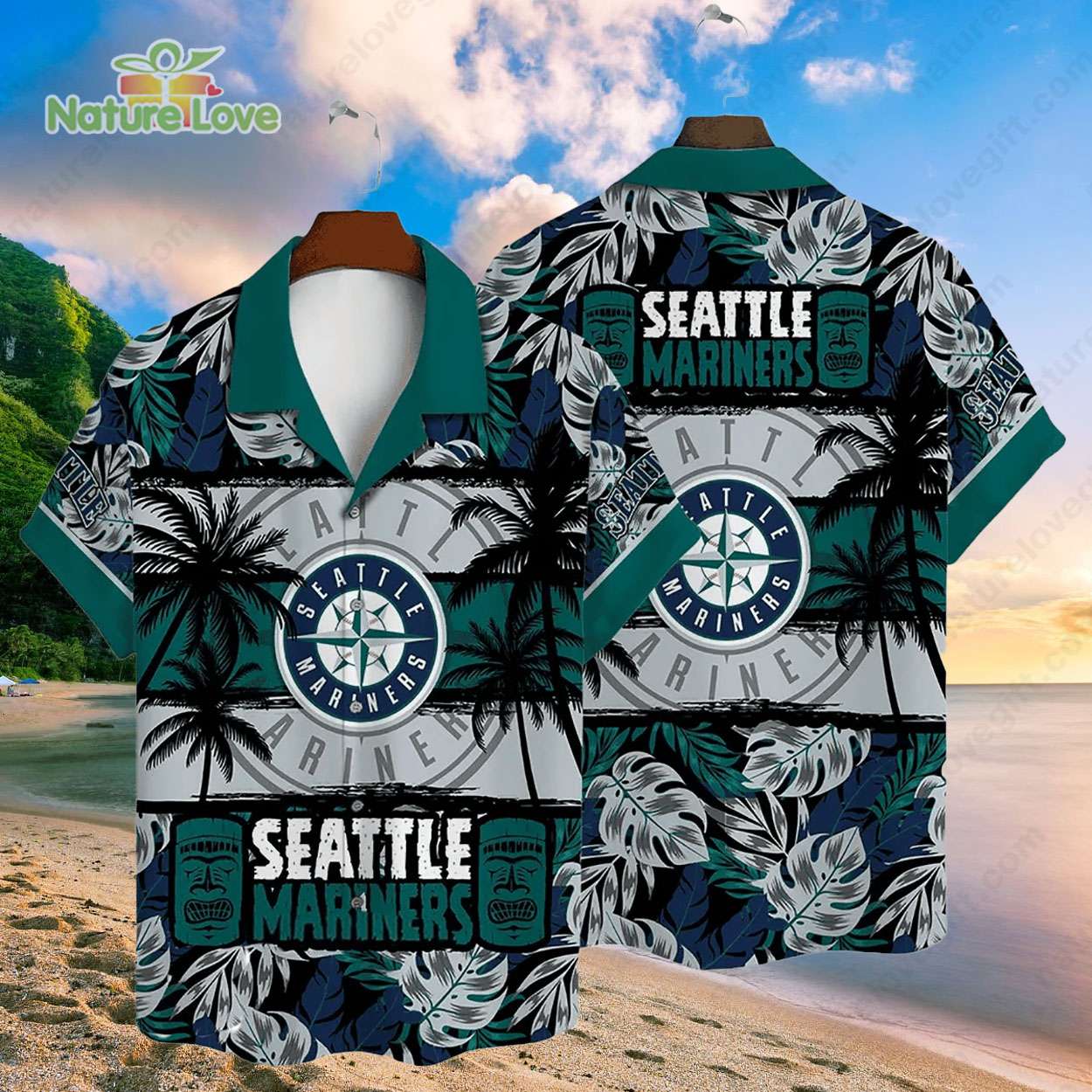Seattle Mariners Tiki Tropical Leaves Trees MLB Hawaiian Shirt