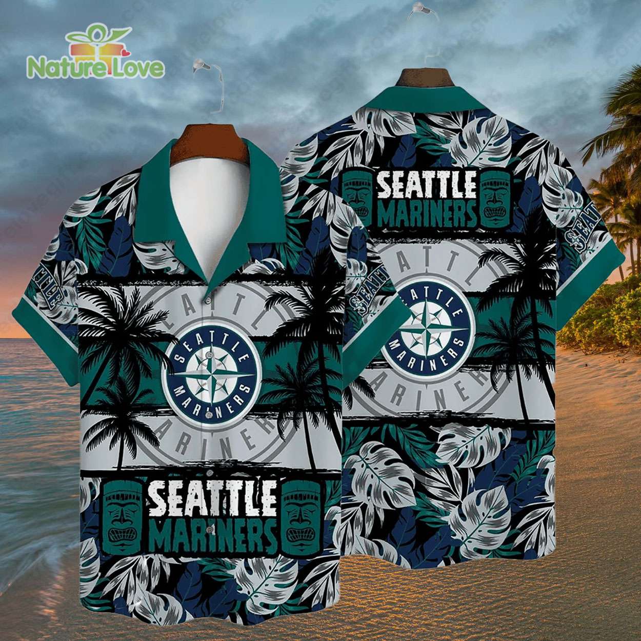 Seattle Mariners Tiki Tropical Leaves Trees MLB Hawaiian Shirt