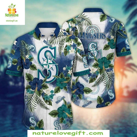 Seattle Mariners Hawaiian Shirt Tropical Hibiscus Palms Baseball Apparel