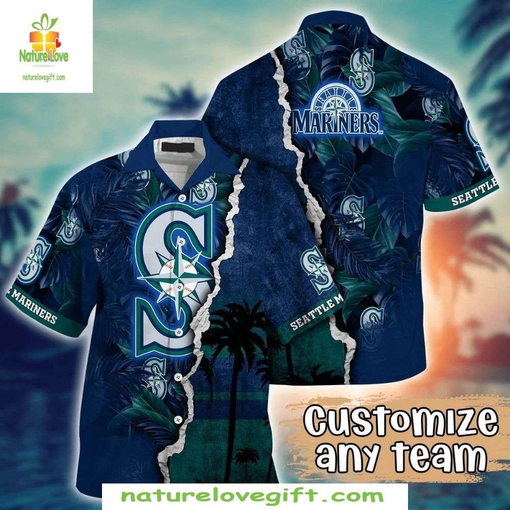 Seattle Mariners Hawaiian Shirt Tropical Split Design MLB Baseball Apparel