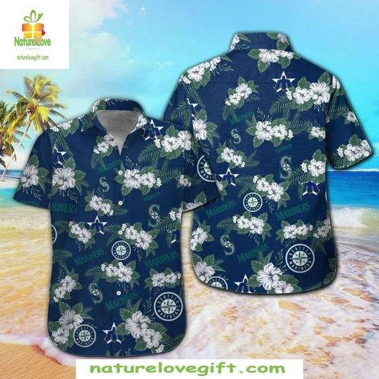 Seattle Mariners Hawaiian Shirt White Hibiscus Floral MLB Baseball Apparel