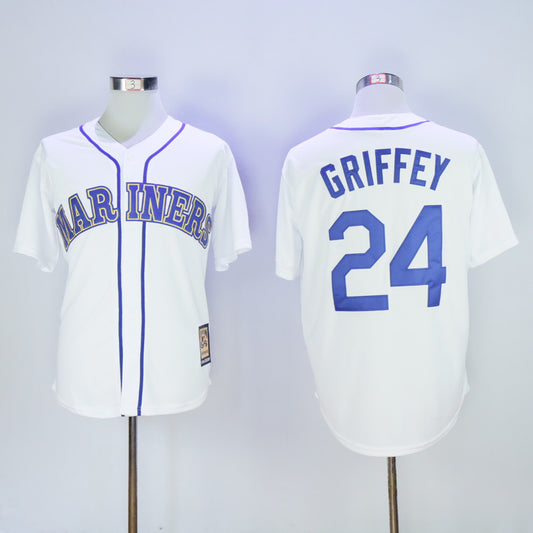 Seattle Mariners #24 Ken Griffey Mariners 24 White Retro With Logo