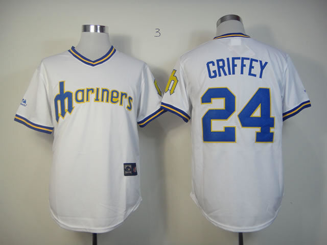 Seattle Mariners #24 Ken Griffey Mariners 24# White Retro
