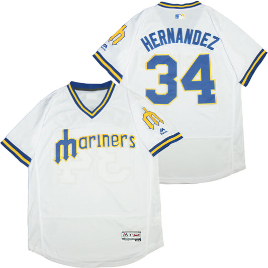 Seattle Mariners #34 Hernandez Mariners 34 White Pullover Inverted