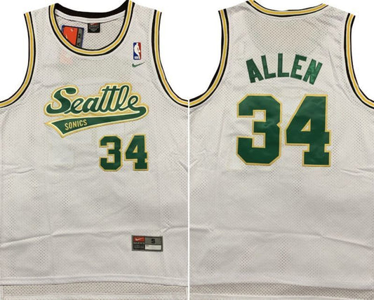 Seattle SuperSonics #34 Ray Allen Supersonics 34 # Allen White Retro Premium Mesh Jersey