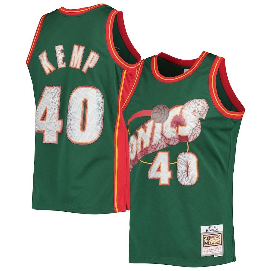 Seattle SuperSonics #40 Shawn Kemp Mitchell & Ness 1995-96 Hardwood Classics 75th Anniversary Diamond Swingman Jersey