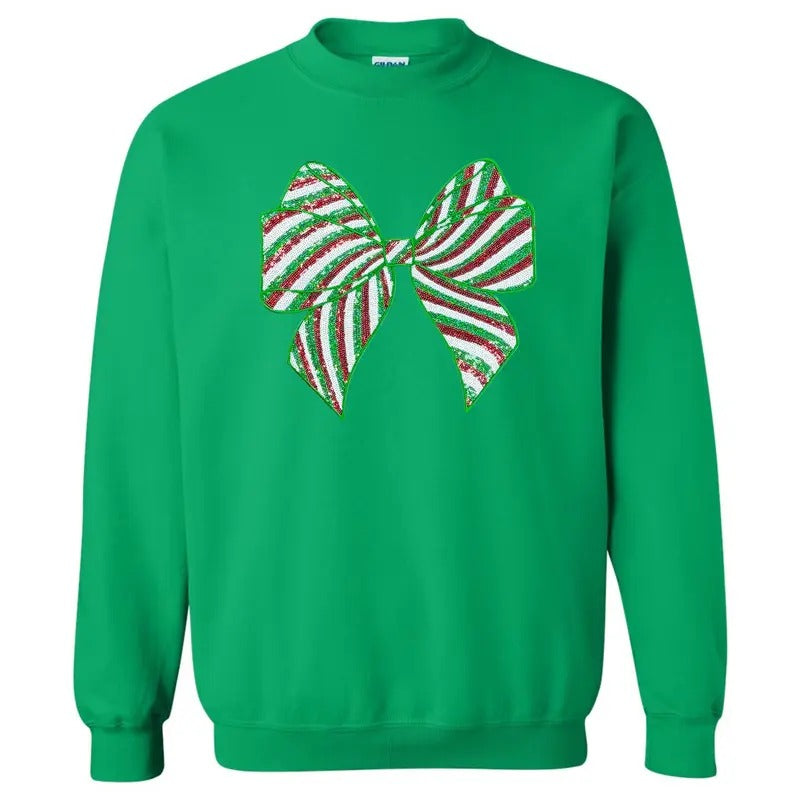 Sequin Red & Green Bow Patch Sweatshirt T-Shirts, Hoodie | InkThreadWorks.com