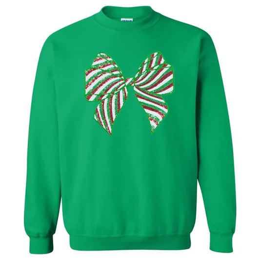 Sequin Red & Green Bow Patch Sweatshirt T-Shirts, Hoodie | InkThreadWorks.com