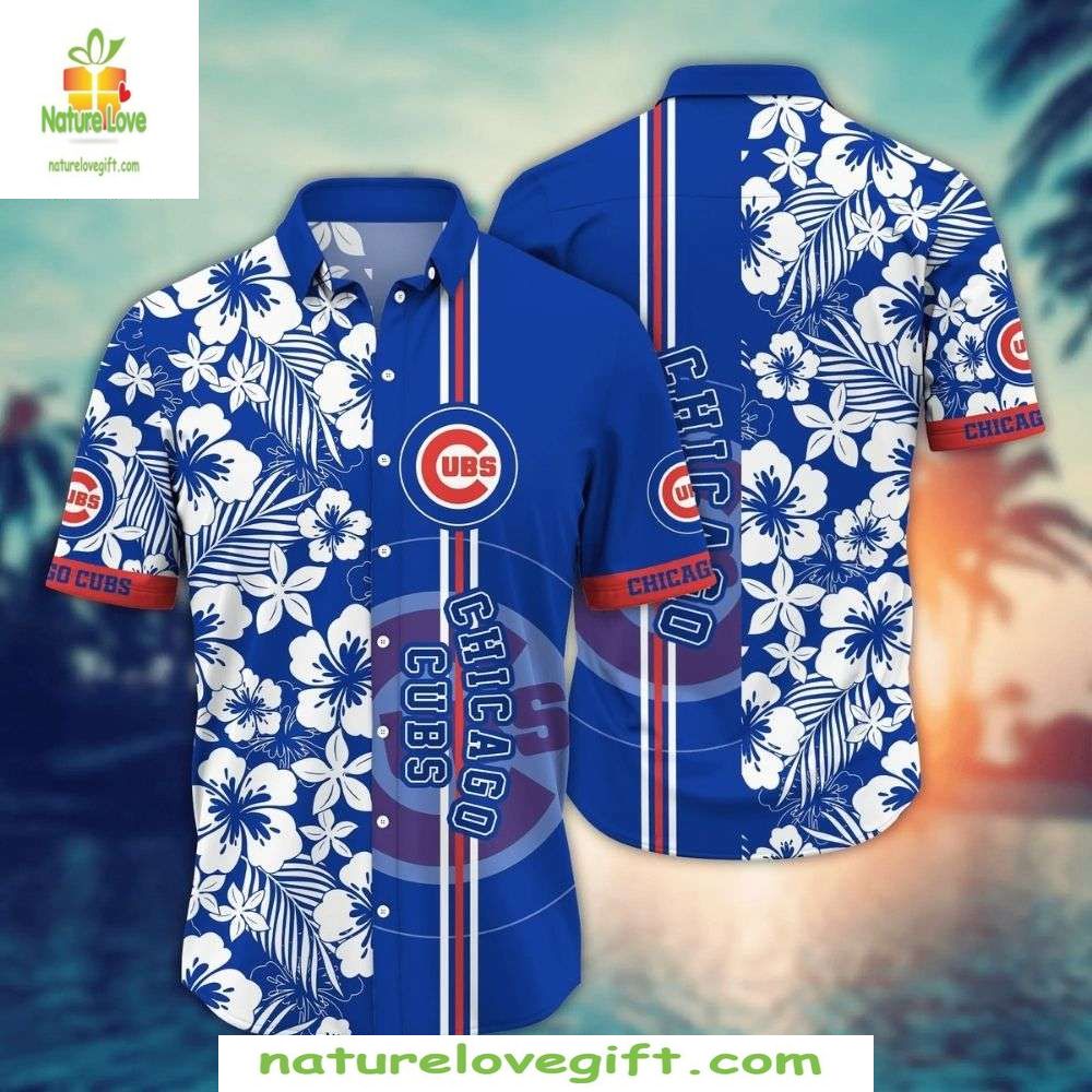 Chicago Cubs Hawaiian Shirt Serene White Floral MLB Baseball Apparel