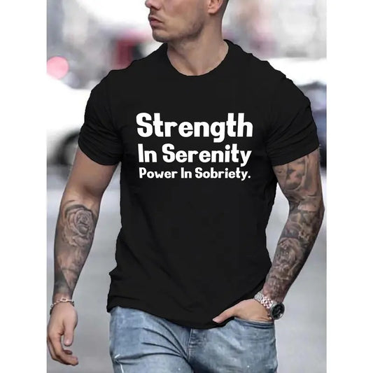 Serenity And Sobriety Print Tee Shirt, Tees For Men, Casual Short Sleeve T-shirt For Summer Made in USA Hoodie, Sweatshirt