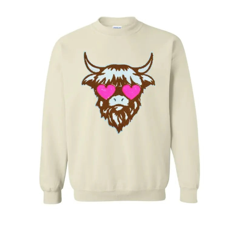 Shaggy Heifer Chenille Patch Sweatshirt -- SAND T-Shirts, Hoodie | InkThreadWorks.com