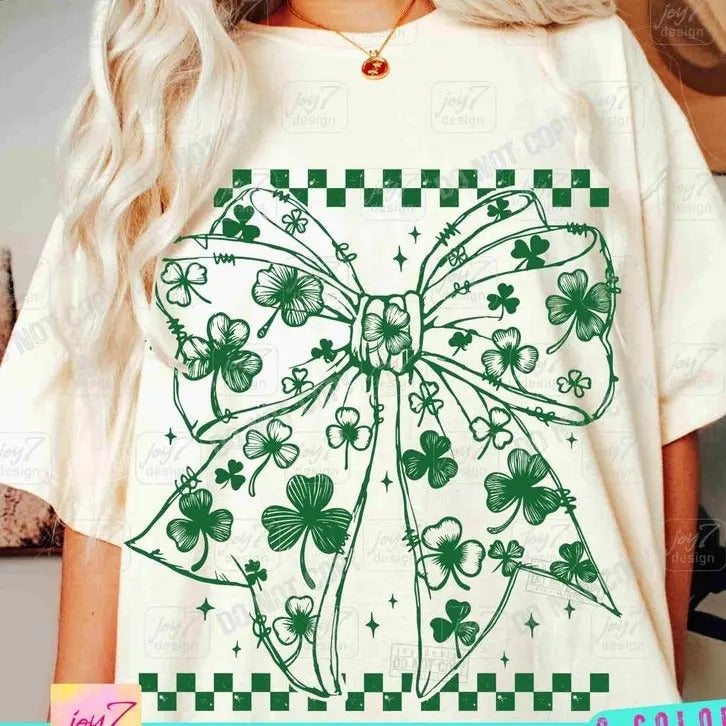 Shamrock Coquette Bow tshirt-sweatshirt-hoodie Coquette St Patricks Clover tshirt-sweatshirt-hoodie, Irish Coquette...