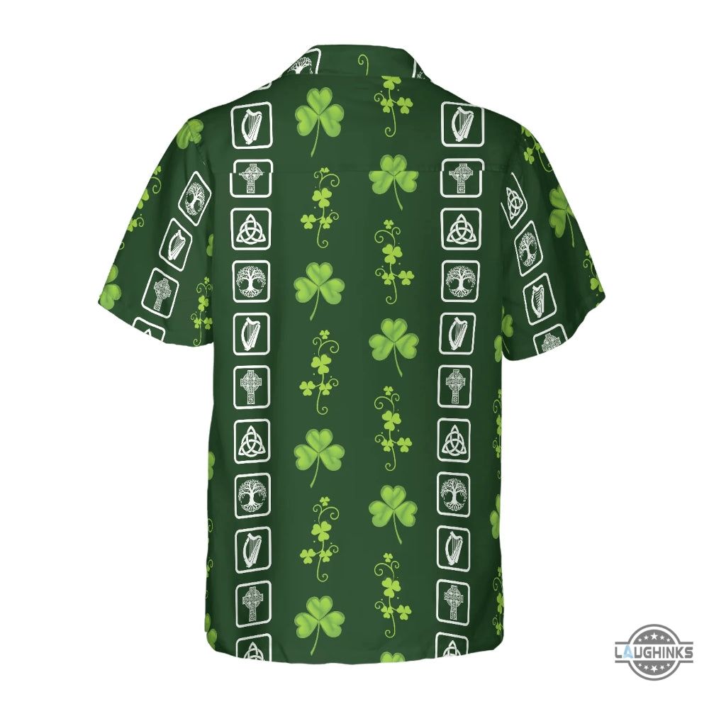 Shamrock Irish Symbols Hawaiian Shirt Aloha Summer Beach Button Up Shirts And Shorts NEW