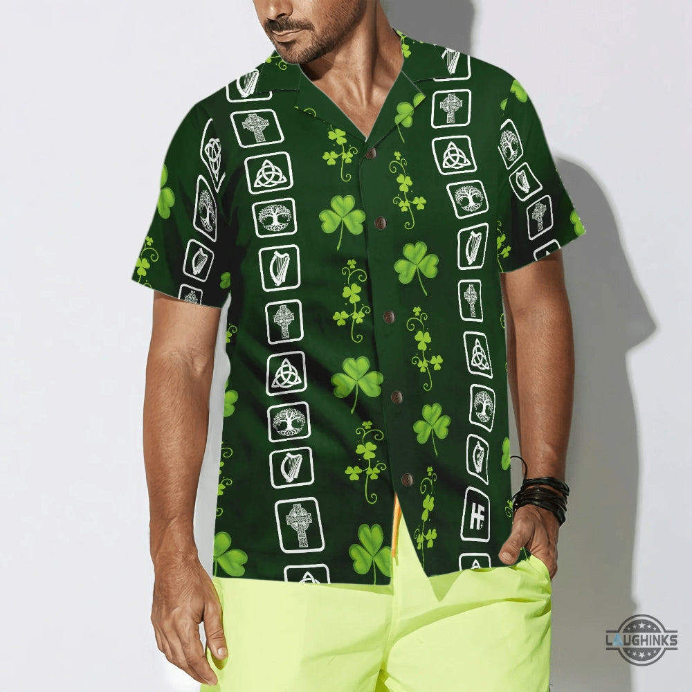 Shamrock Irish Symbols Hawaiian Shirt Aloha Summer Beach Button Up Shirts And Shorts NEW