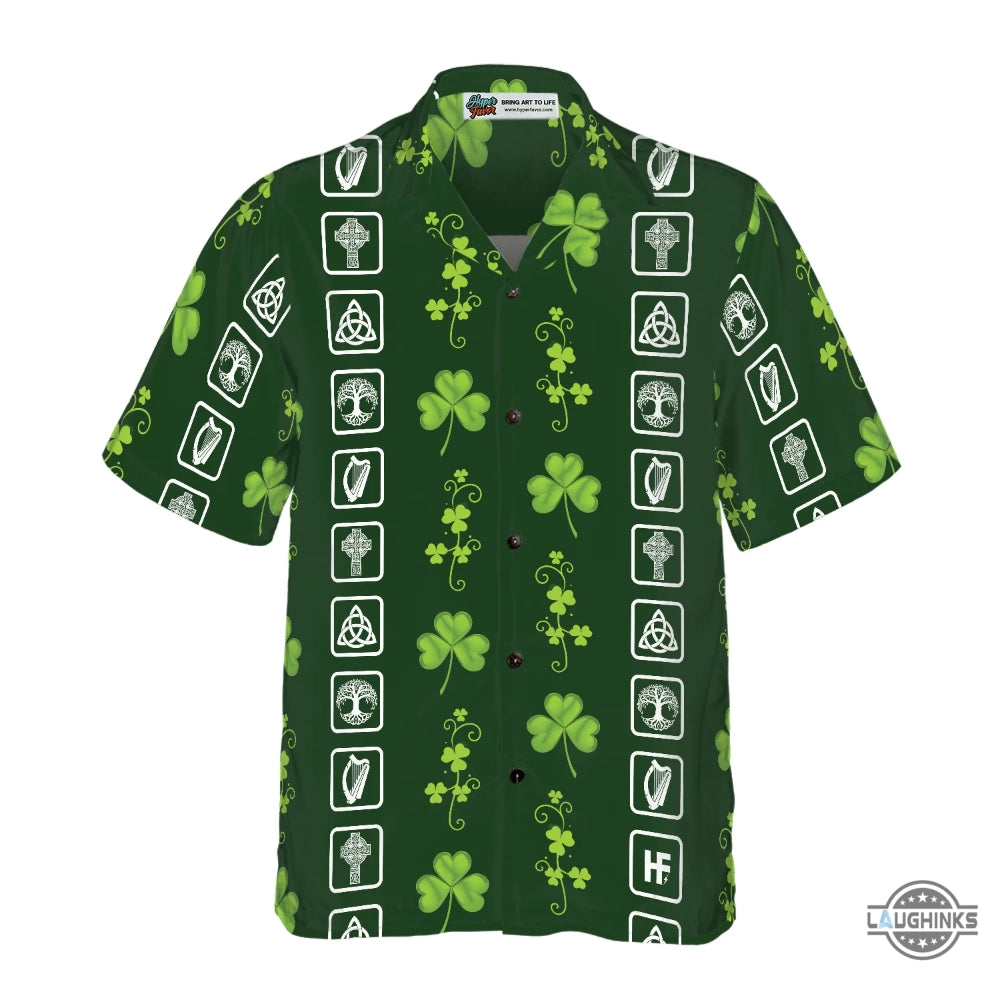 Shamrock Irish Symbols Hawaiian Shirt Aloha Summer Beach Button Up Shirts And Shorts NEW