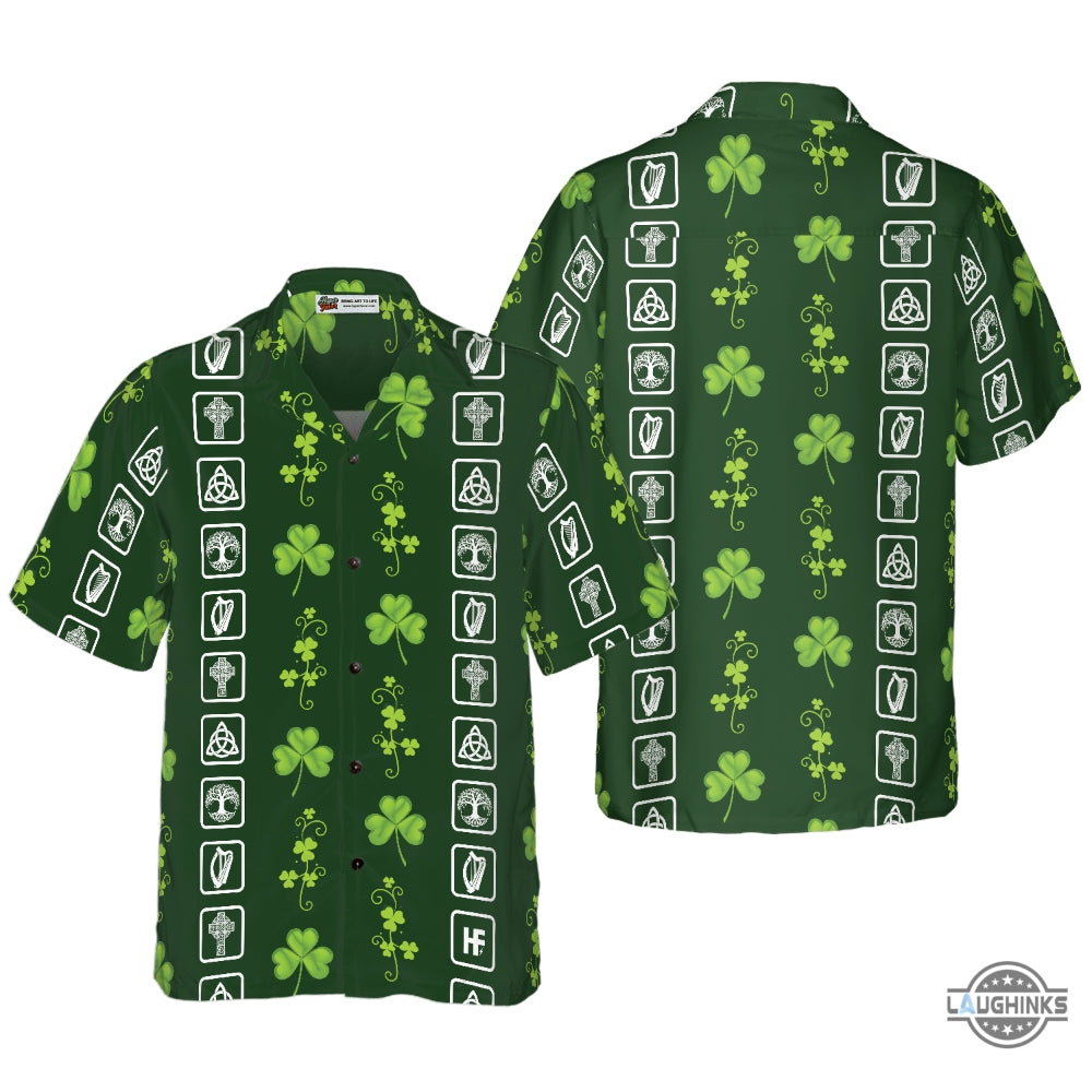 Shamrock Irish Symbols Hawaiian Shirt Aloha Summer Beach Button Up Shirts And Shorts NEW
