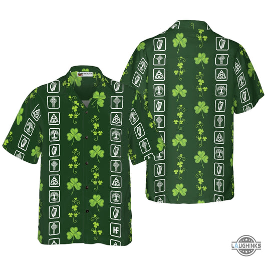 Shamrock Irish Symbols Hawaiian Shirt Aloha Summer Beach Button Up Shirts And Shorts NEW