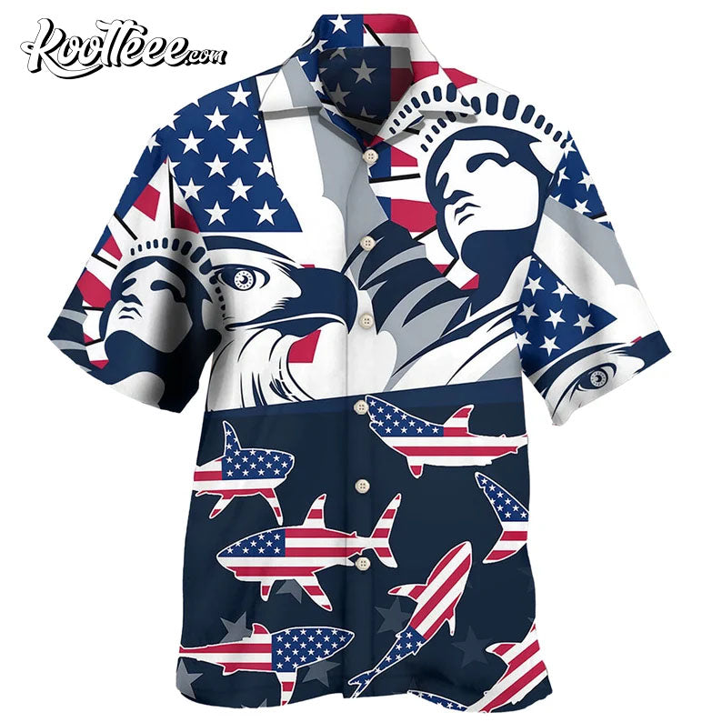 Shark America Independence Day Hawaiian Shirt