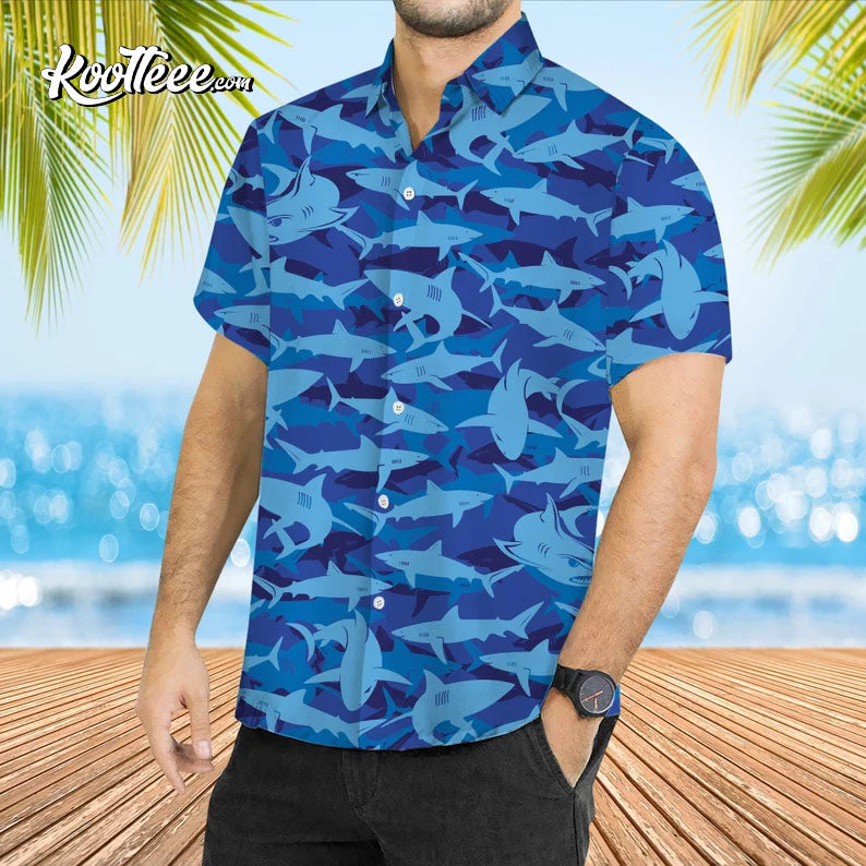 Shark Blue Camo Hawaiian Shirt