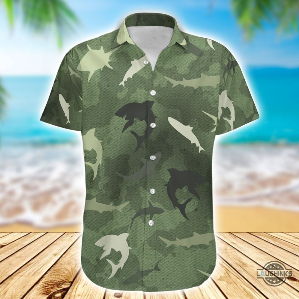Shark Camo Hawaiian Shirt Aloha Summer Beach Button Up Shirts And Shorts Gift