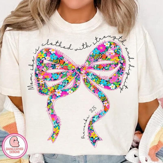 She Is Clothed With Strength And Dignity T- Shirt, Preppy Floral Coquette T- Shirt, Mama T- Shirt Comfort Colors Hoodie,...