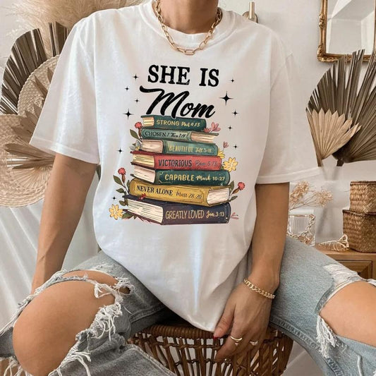 She Is Mom Book Tshirt, Bible Mama Book, Mama Mom Mental Health Tshirt, Mother's Day Tshirt, Mother Bible Verse Mom,...