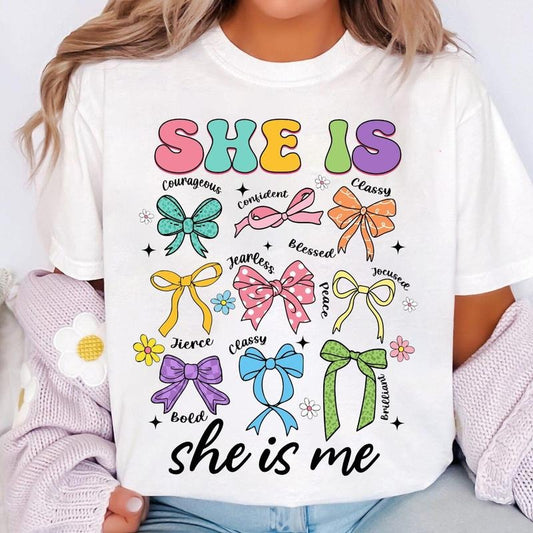 She Is Mom Coquette Bow T-Shirt, Flower Mom T-Shirt, Mom Life T-Shirt, Mother's Day T-Shirt, Gift for Mom, Mom coquette...