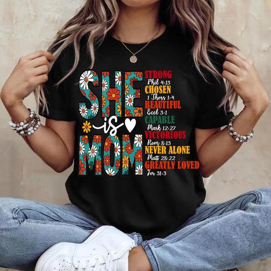 She Is Mom Shirt,  Mama Mother's Day Shirt, Retro Girl Mom T-shirt, Christian Blessed Mom, Bible Verses She is Strong...