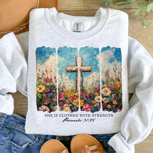 She is clothed with Strength DTF Transfers - THIS IS NOT A SHIRT Hoodie, Sweatshirt | InkThreadWorks.com