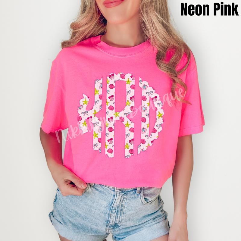 Shells & Bows Monogram Comfort Colors T-Shirt 'NLB' Hoodie, Sweatshirt | InkThreadWorks.com
