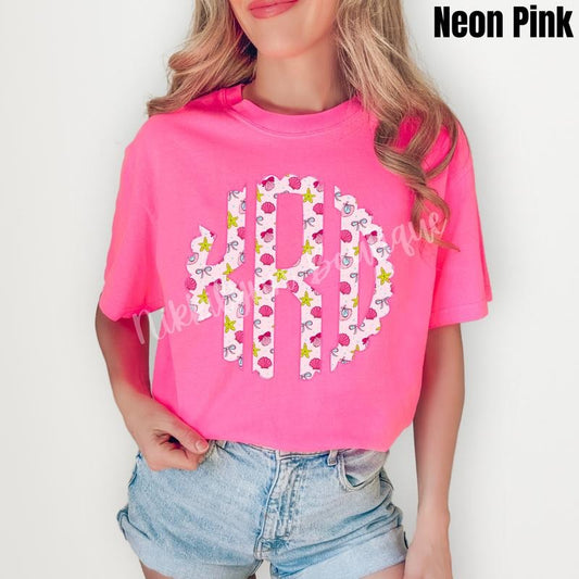Shells & Bows Monogram Comfort Colors T-Shirt 'NLB' Hoodie, Sweatshirt | InkThreadWorks.com