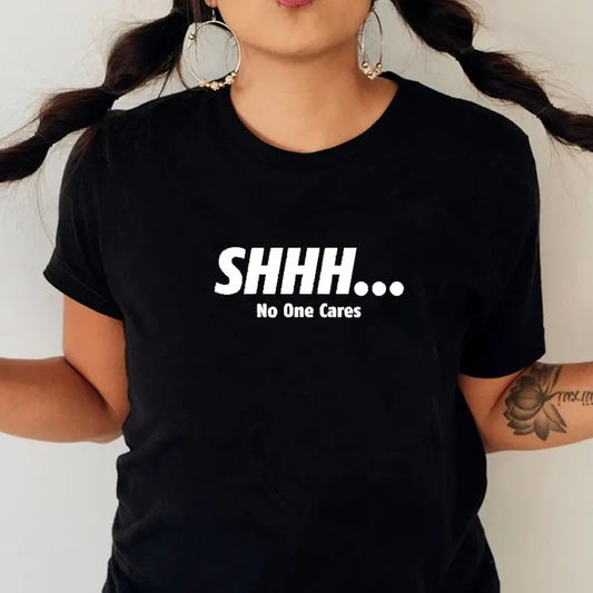 Shhh... No One Cares Funny Tee Pure Cotton Casual Street Style Crew Neck Short Sleeve T-Shirt Tops Trendy For Women For...