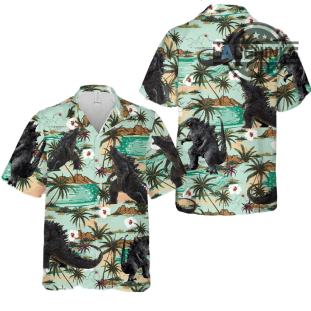 Shin Godzilla Shirt And Shorts Godzilla Hawaiian Shirts Tropical Summer Beach Godzilla Coconut Tree Aloha Shirt Godzilla Minus One Button Up Shirt NEW