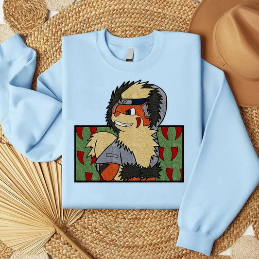 Shinobi Arcanine Kiba Embroidered Sweatshirt, Konoha Embroidered Shirt, Anime Embroidered Shirt