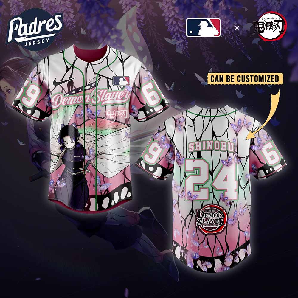 Shinobu MLB Demon x Slayer Personalized Baseball Jersey 2025 - Padres Jersey Oasis: Elevate Your Baseball Style Game