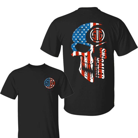 Sig Sauer American Flag 2 Sided T-Shirt, Unisex Short Sleeve Casual 100% Cotton, Top Menswear, Tactical Gear, Gun Lover