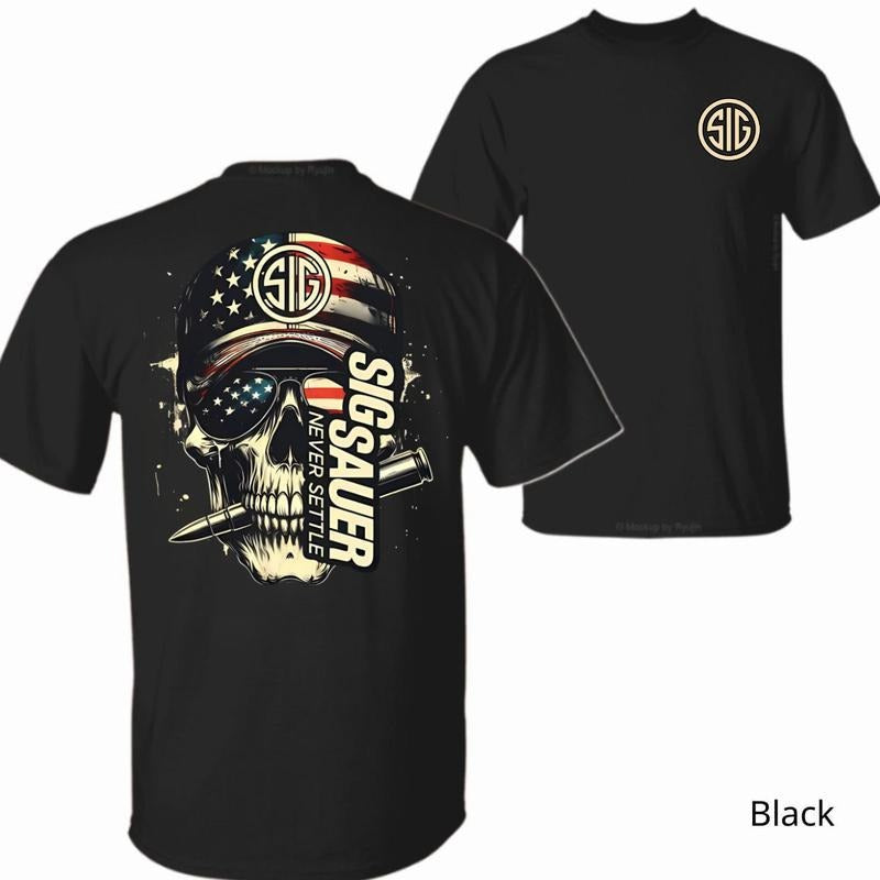 Sig Sauer Shirt  Skull  Bullet Design USA Flag Shirt Sweatshirt Hoodie, All Seasons Outfit | InkThreadWorks.com