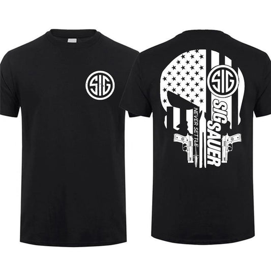 Sig Sauer Skull Gun America Flag 2 Sided T-shirt