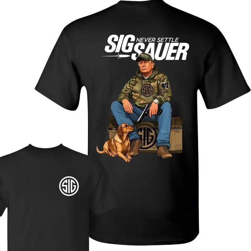 Sig Sauer Trump Hunter Double Sided Hoodie - Unisex Short Sleeve Casual T-Shirt, 100% Cotton, Available in Various Colors, Classic Design