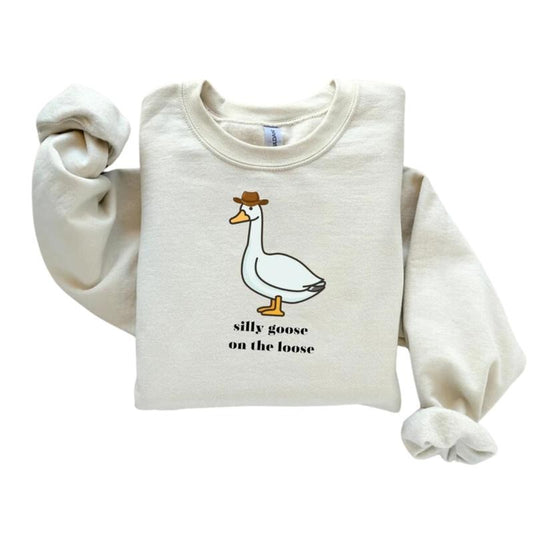 Silly Goose On The Loose Sweatshirt, Funny Goose Men's Women's Sweater, Trendy College Hoodie For Men Women